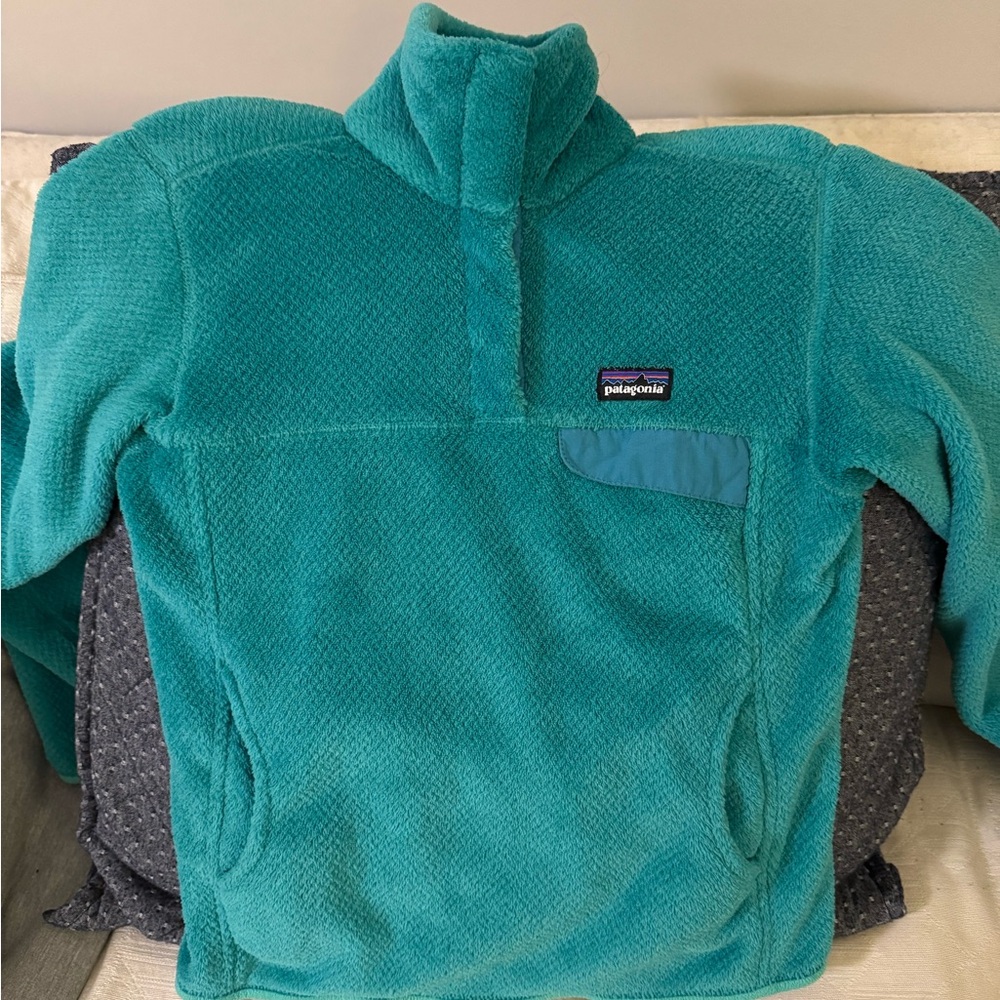Patagonia Turquoise Re-tool Front Snap Fleece Pullover, Size S